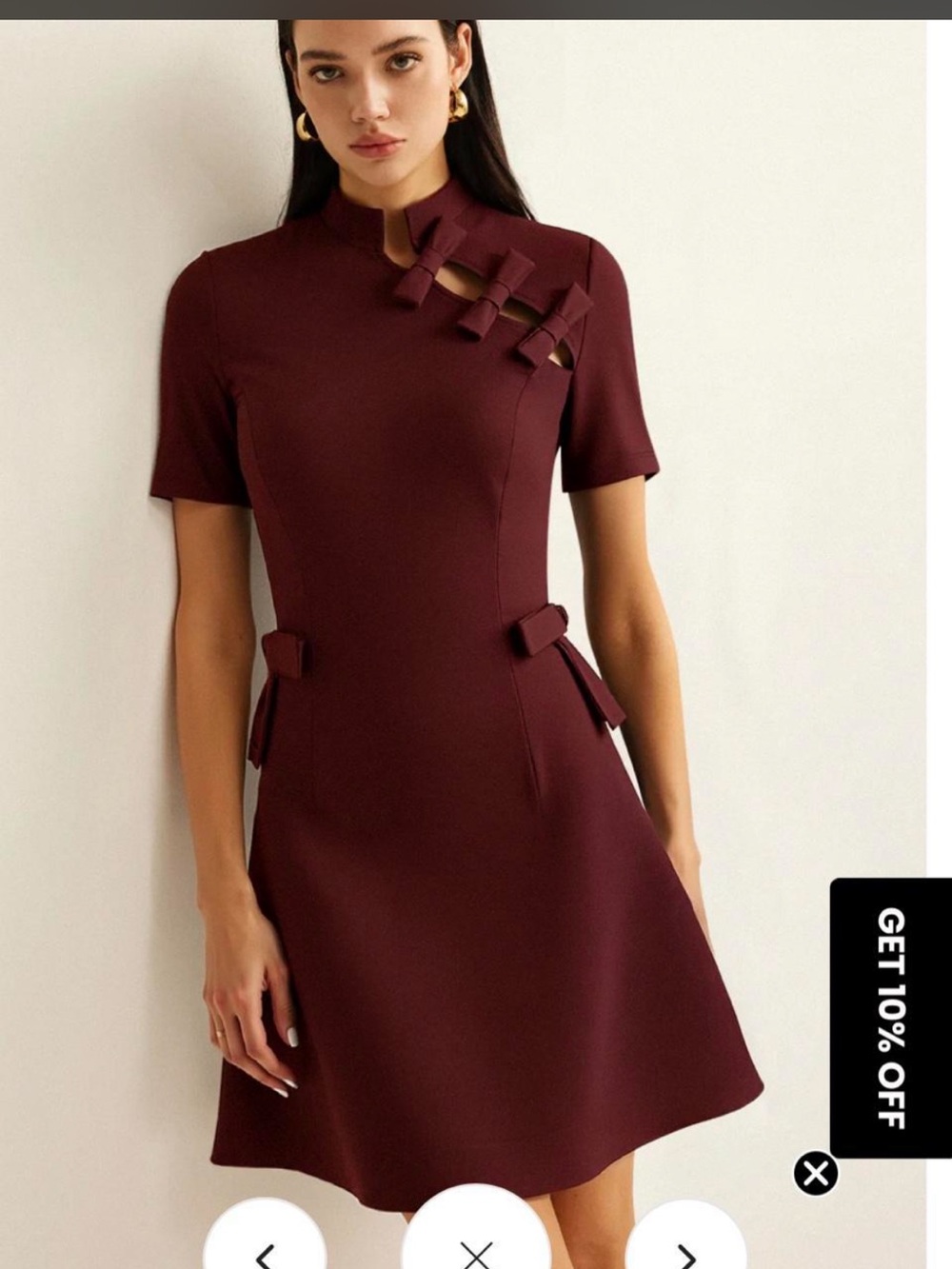 Commense Burgundy Mini Dress with Bow Cutouts
